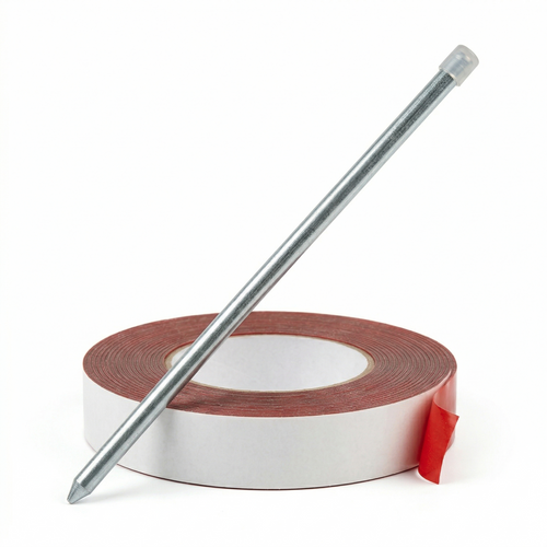 varilla de acero galvanizado y rollo de cinta adhesiva de doble cara de alta resistencia.