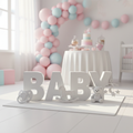 Palabra «BABY» en letras gigantes de 1 metro para revelación de género.