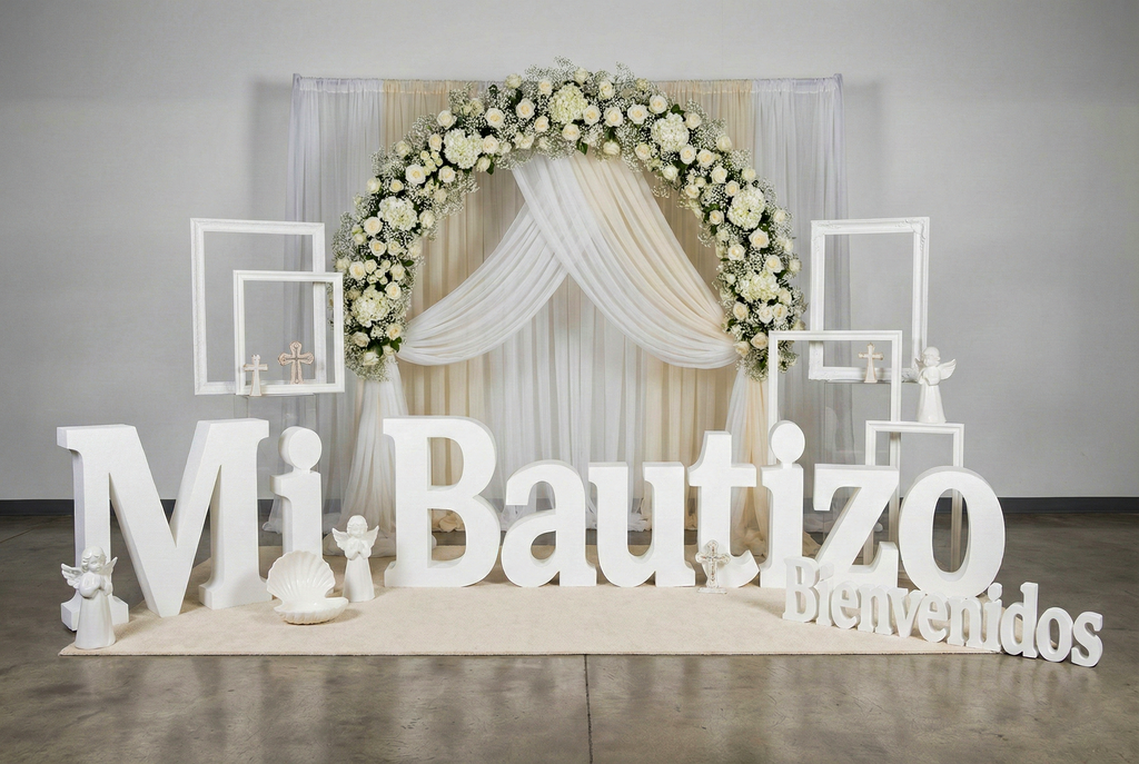 Letras de bautizo personalizadas en tipografía Serif clásica y limpia.