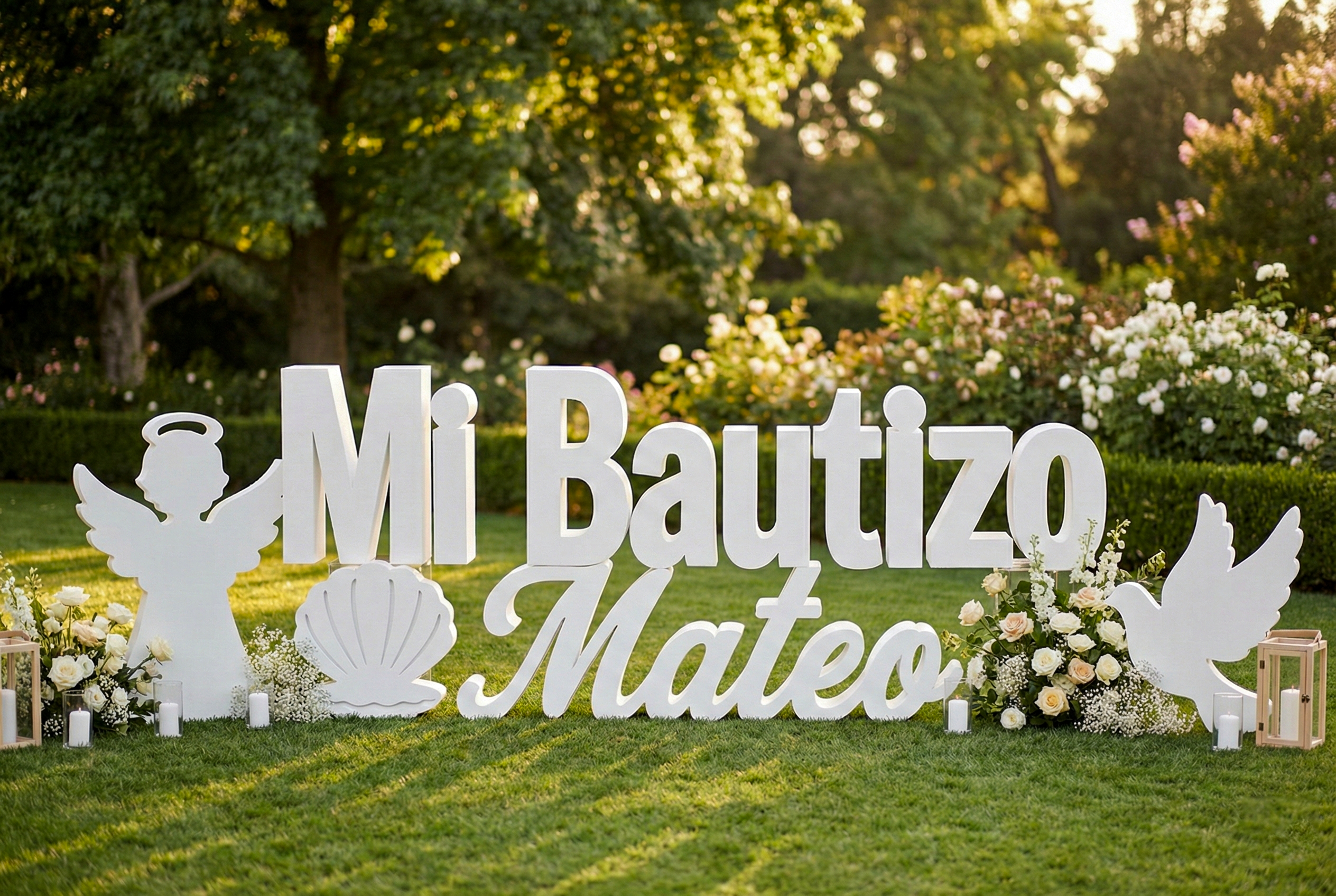 Letras blancas para bautizo económicas, ligeras y fáciles de colocar.