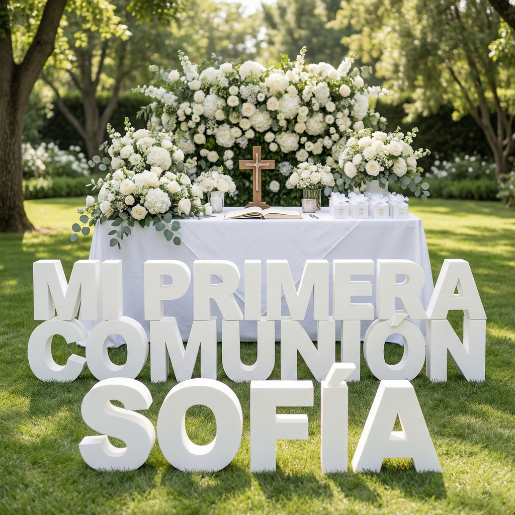 Letras de comunión para niña personalizadas con figura de bailarina.