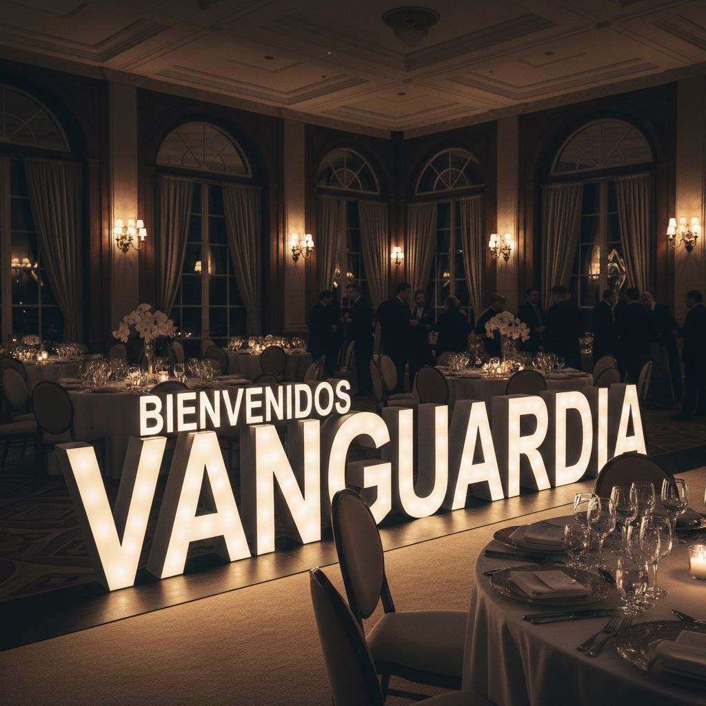 Letras corpóreas gigantes en blanco para eventos corporativos y ferias.