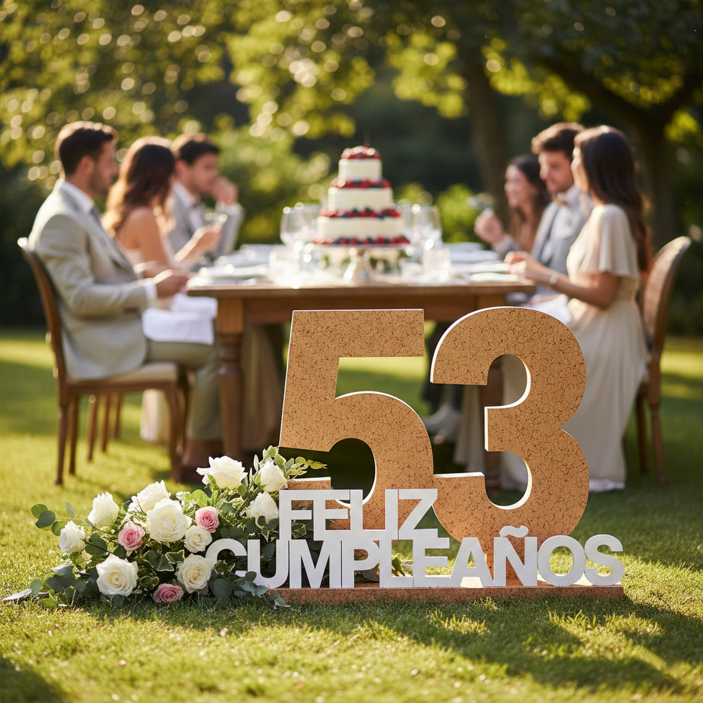 Letras y números de corcho para fiestas de cumpleaños en jardines y terrazas.