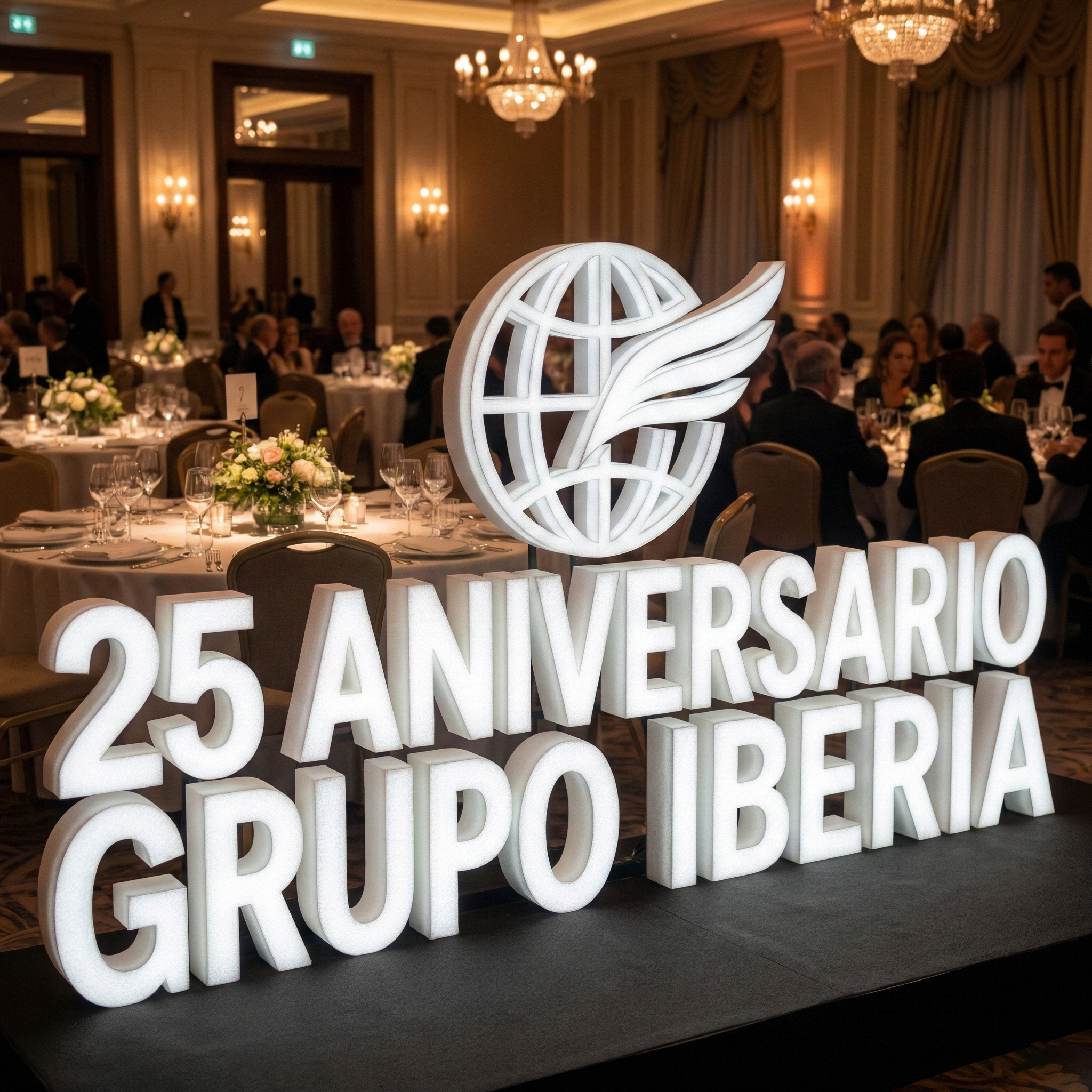 Letras gigantes corporativas para decoración de stands en congresos.
