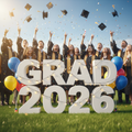 Letras gigantes para graduación con el año de la promoción en corcho blanco.