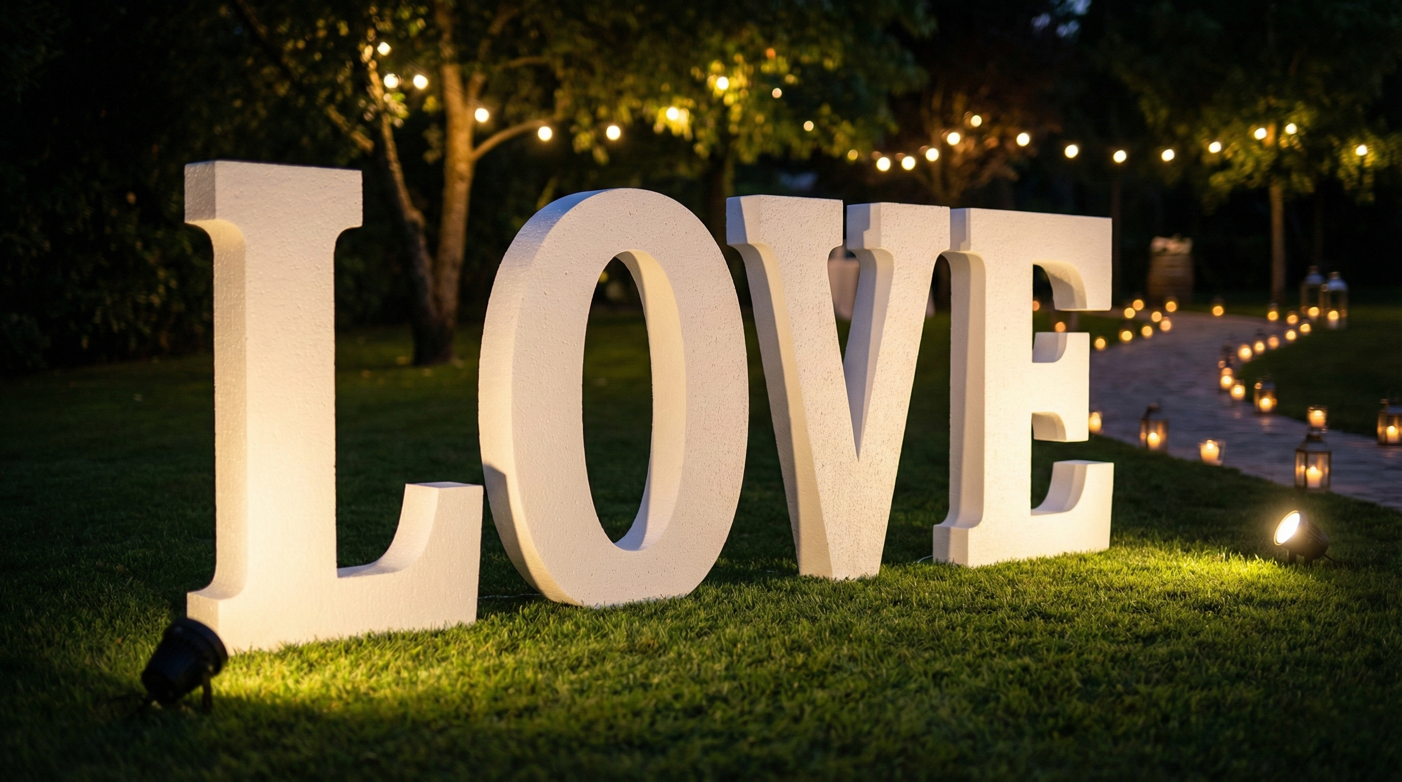 Letras de 1 metro de altura iluminadas para impacto visual en el banquete.