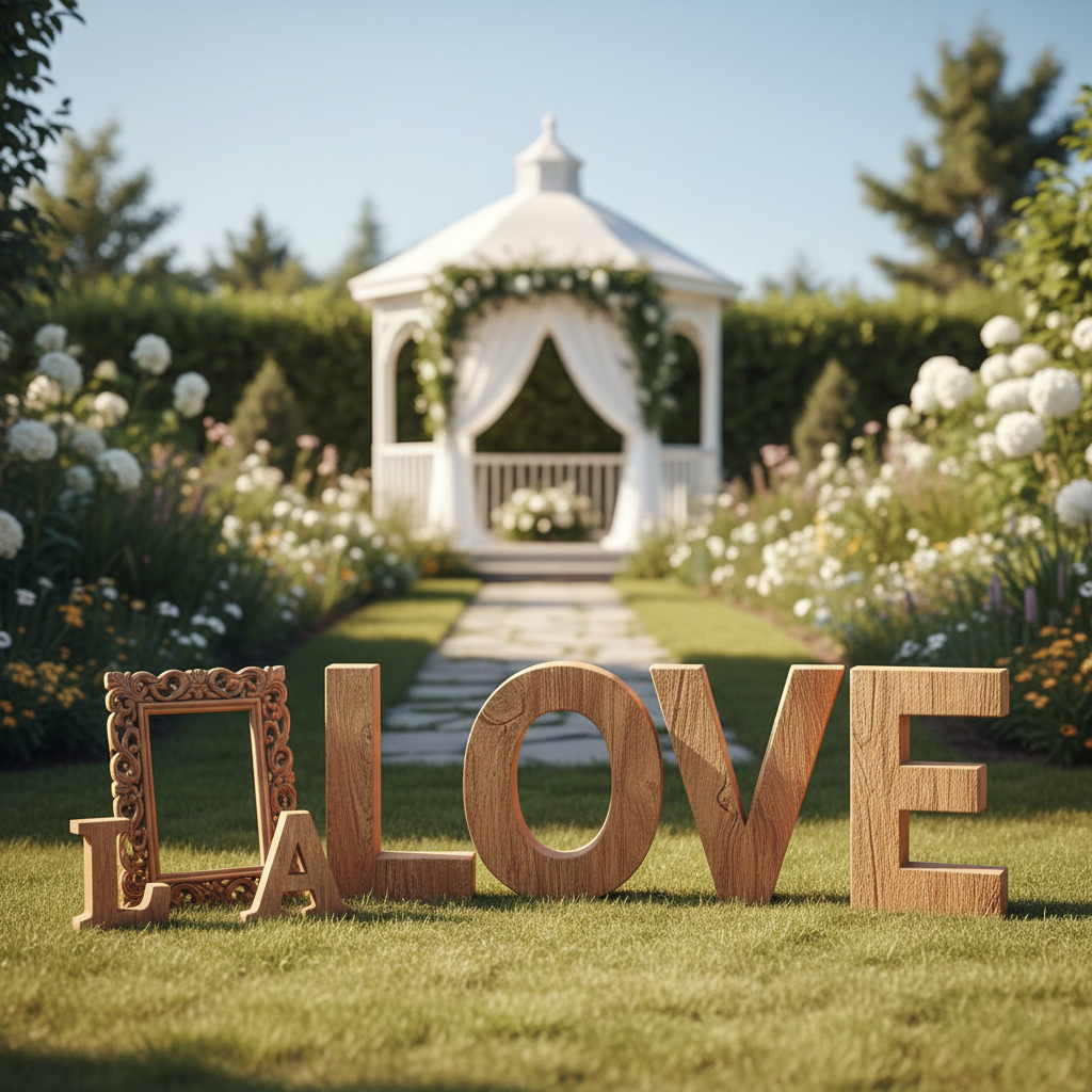 Letras imitación madera para eventos al aire libre en jardines y fincas. 