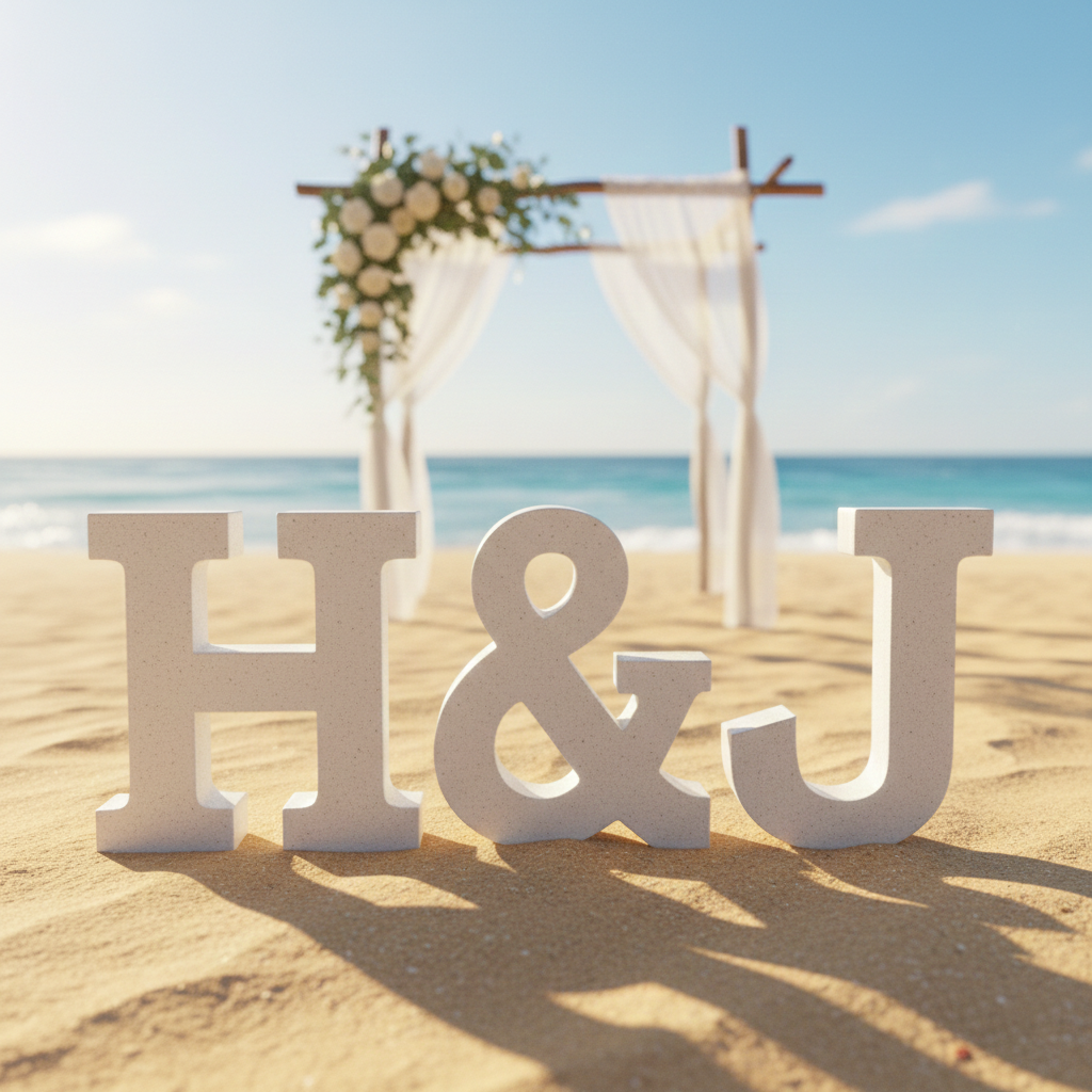 Pack de dos iniciales para boda con el símbolo "&" a juego en 3D.