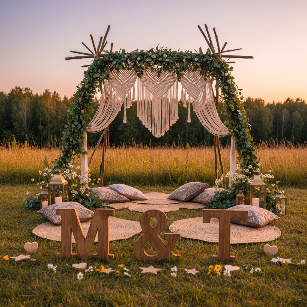 Iniciales gigantes para boda con acabado madera natural rústica. 
